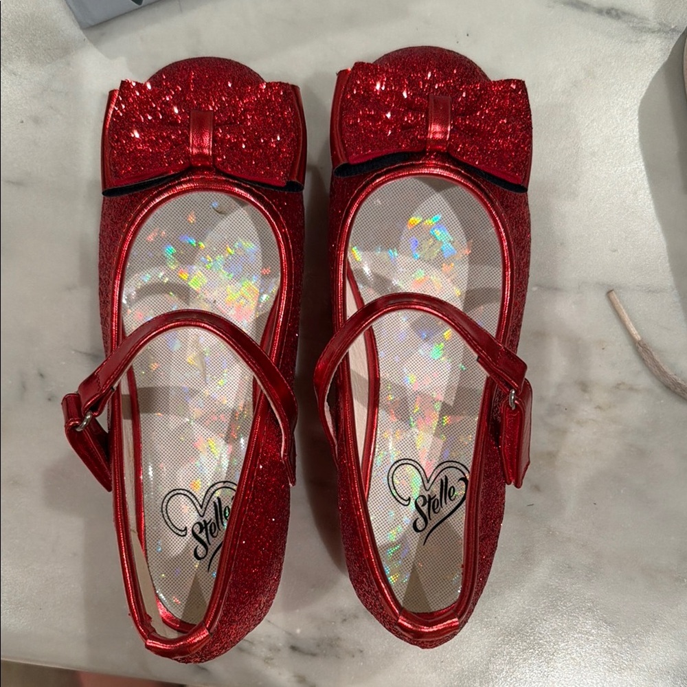 Kids' Red Glitter Mary Janes with Bow